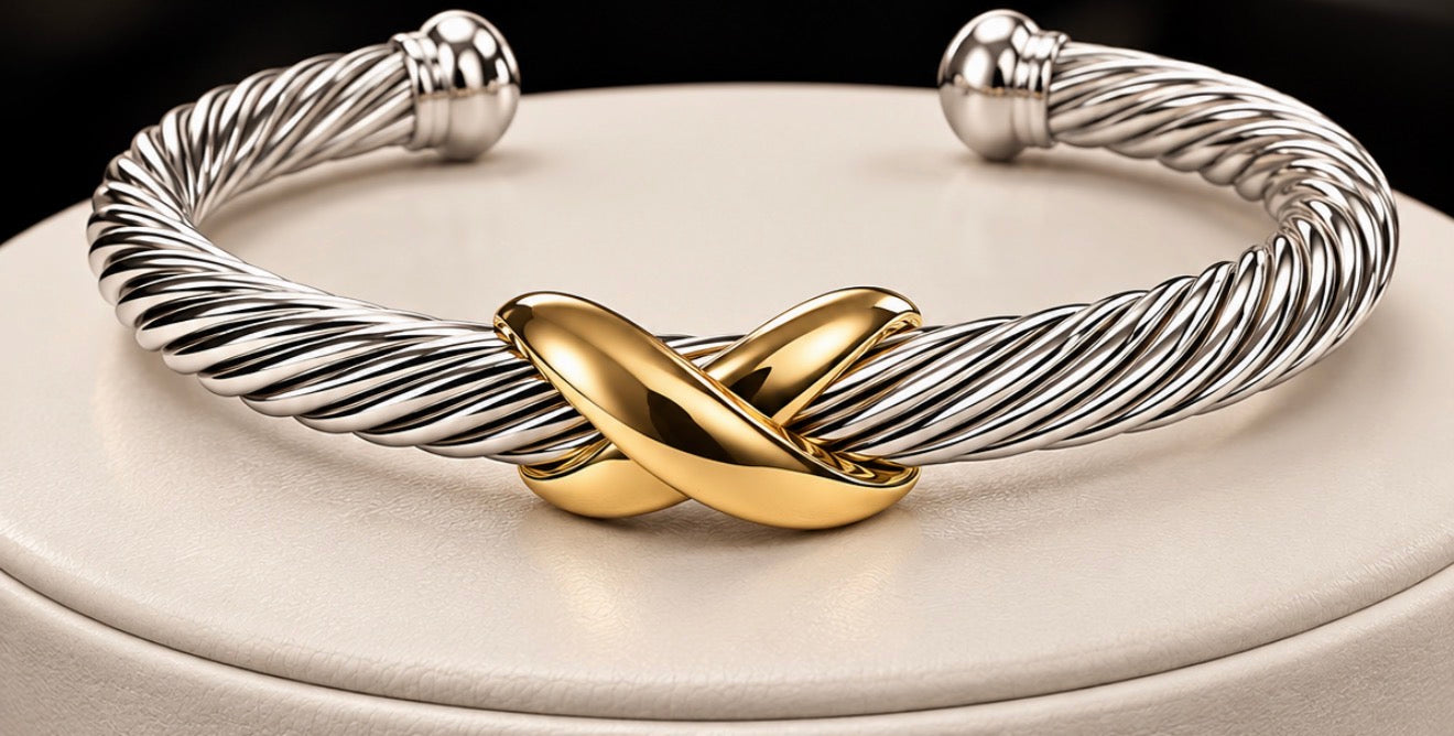 David Yurman X Classic Cable Station Bracelet – Sterling Silver & Yellow Gold sz med-large