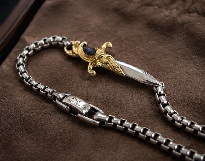 David Yurman Waves Dagger Bracelet — Silver &amp; 18K Gold, 8.5"