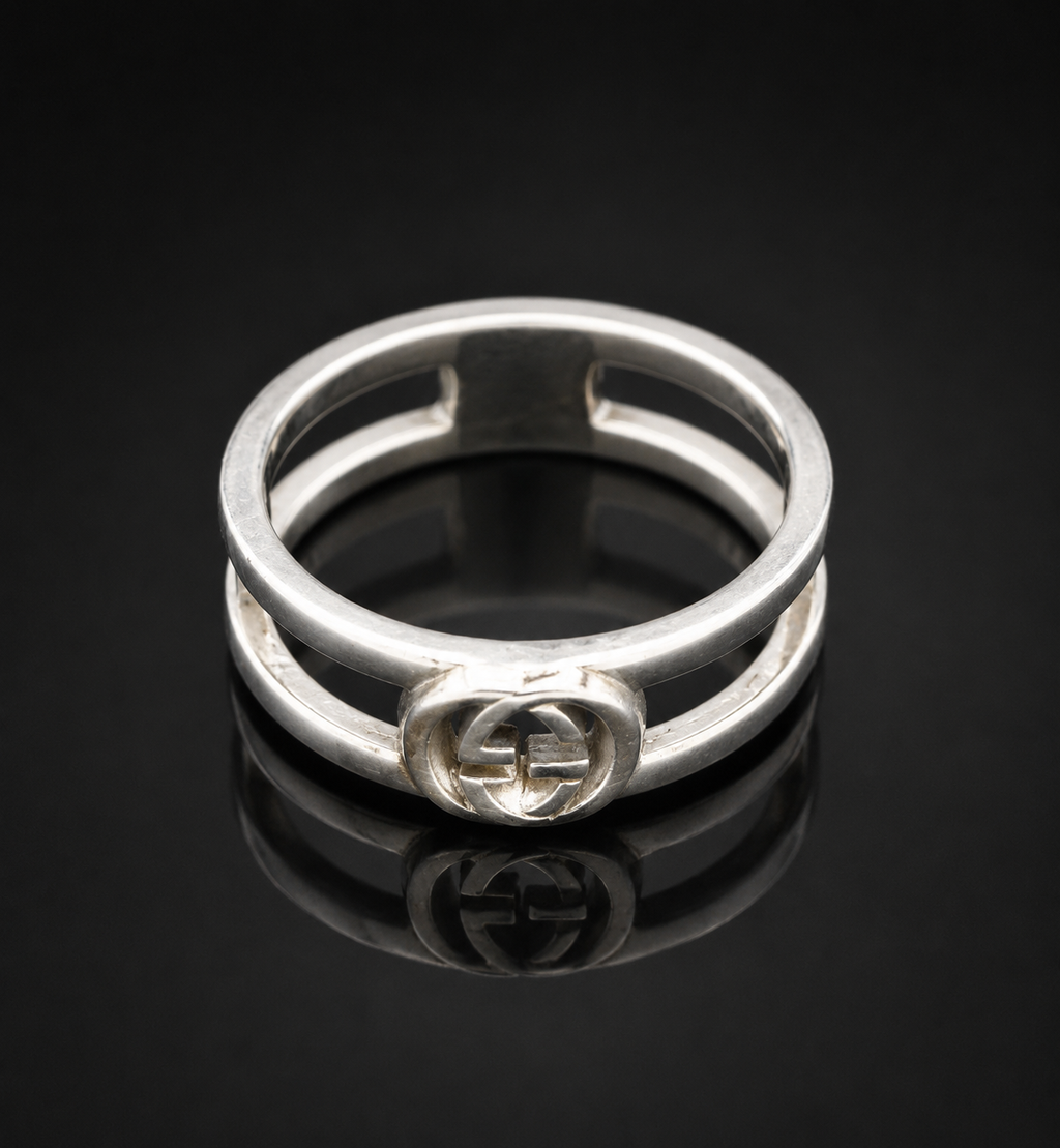 Gucci Double G Torchon Ring — Sterling Silver, Size 7