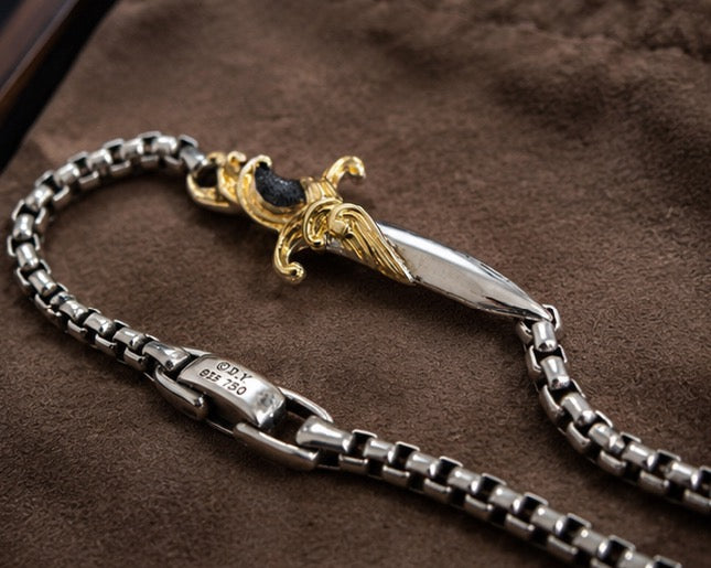 David Yurman Waves Dagger Bracelet — Silver &amp; 18K Gold, 8.5"