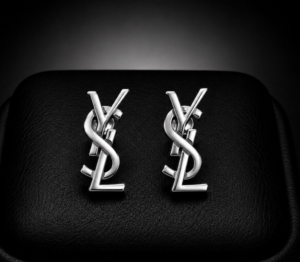 Saint Laurent Opyum YSL Monogram Earrings — Silver-Tone, With Box
