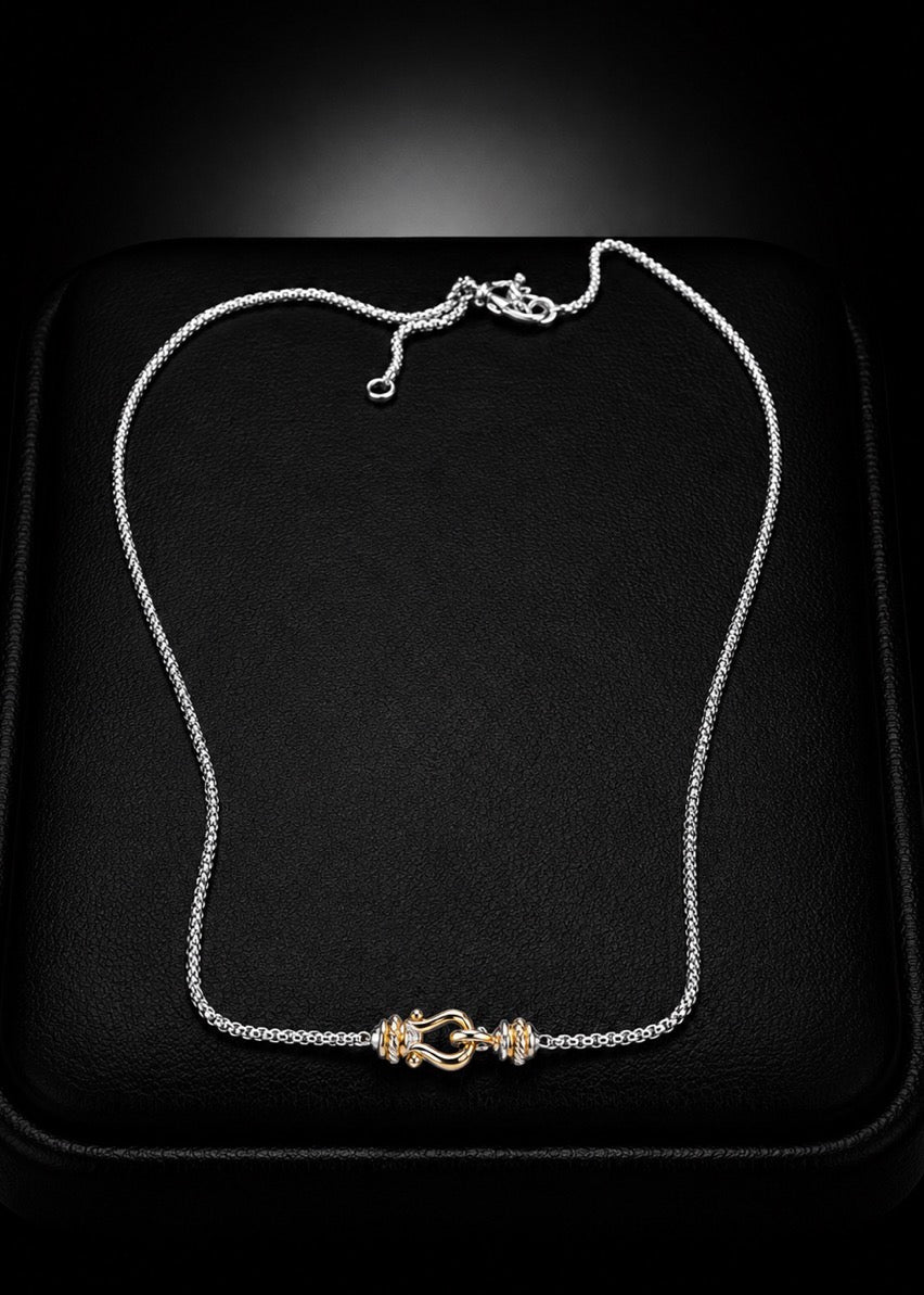 David Yurman Buckle Station Necklace — Sterling Silver & 18K Gold, 20"
