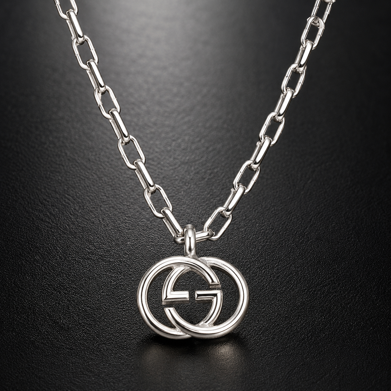 Gucci Interlocking G Pendant Necklace — Sterling Silver, 24"