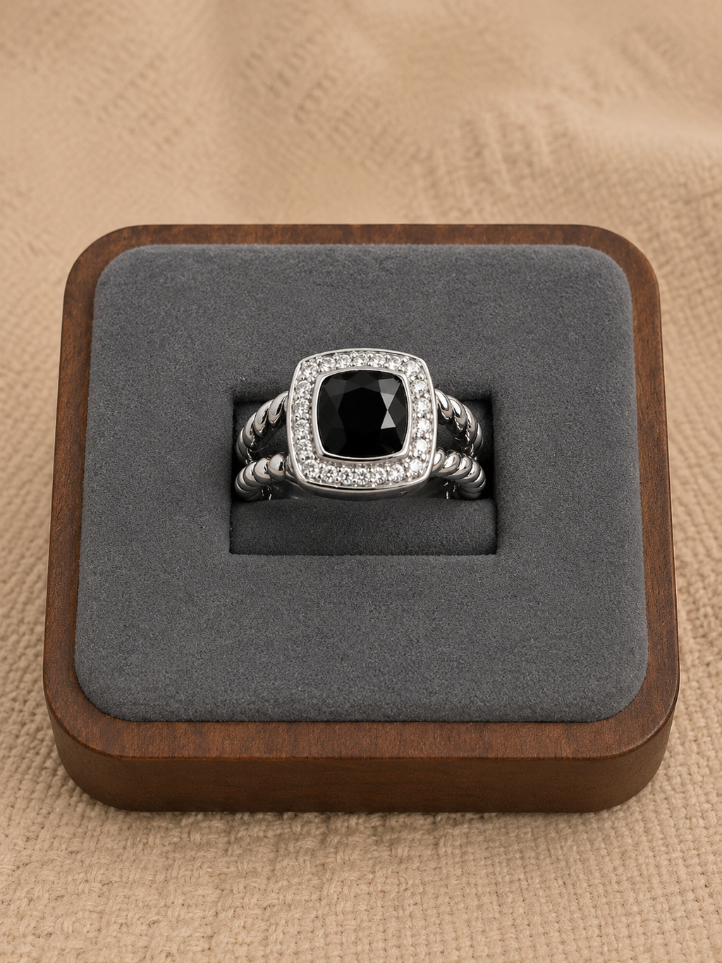 David Yurman Petite Albion Ring — Black Onyx &amp; Diamonds, Size 7
