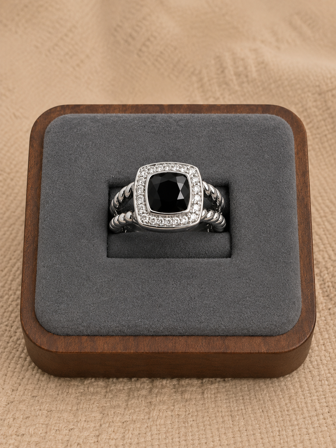 David Yurman Petite Albion Ring — Black Onyx &amp; Diamonds, Size 7