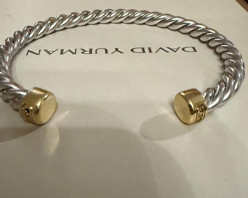David Yurman Cable Cuff Bracelet — Sterling Silver & 18K Gold, 6mm, Men's