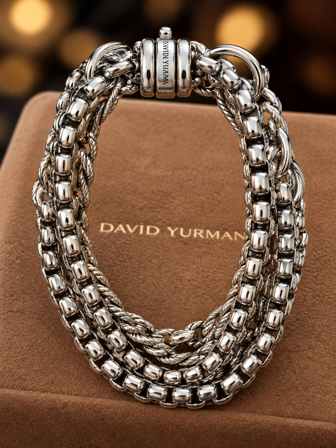 Sterling silver multi-chain bracelet, clasp and chain detail
