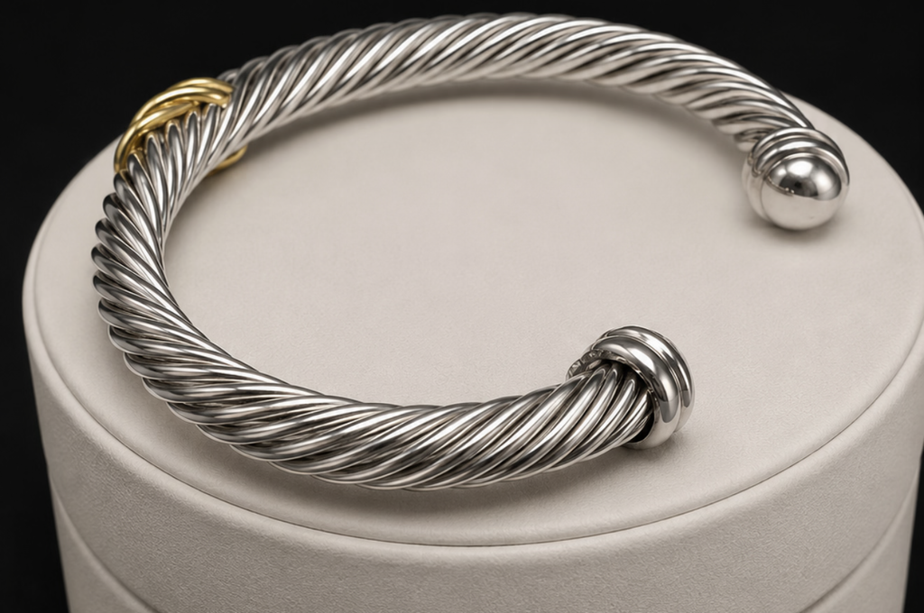 David Yurman X Classic Cable Station Bracelet – Sterling Silver & Yellow Gold sz med-large