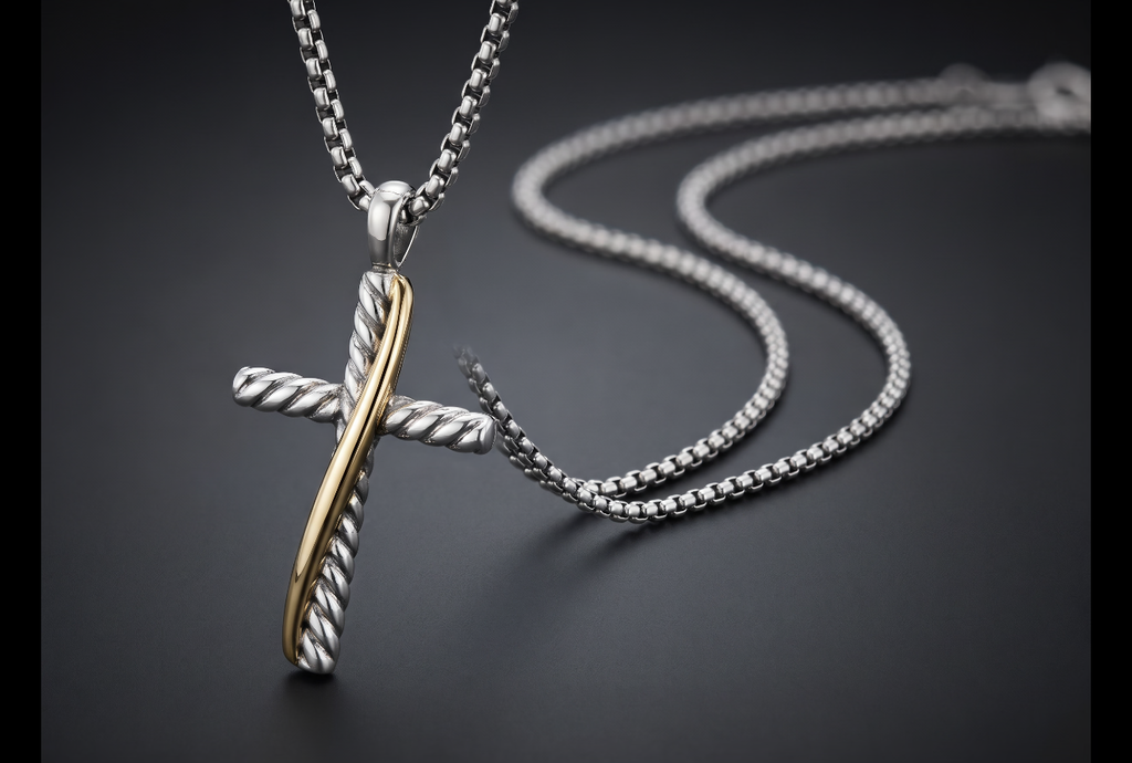 David Yurman Crossover Cross Necklace — Sterling Silver & 18k Gold, 20"