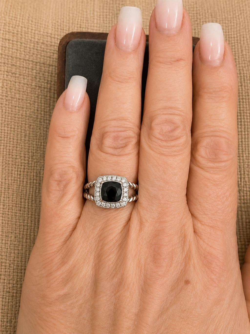 David Yurman Petite Albion Ring — Black Onyx &amp; Diamonds, Size 7