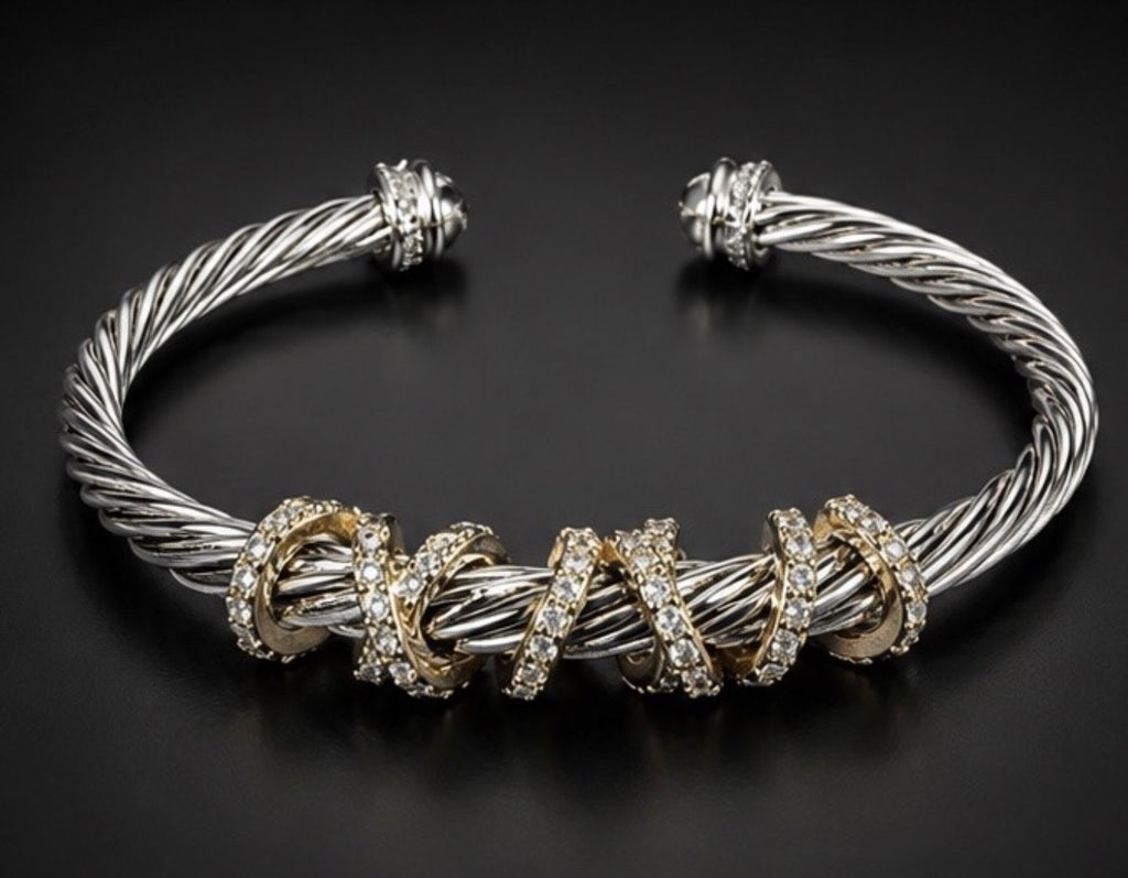 David Yurman Two-Tone Cable Cuff Bracelet with Pavé Accents size s/m