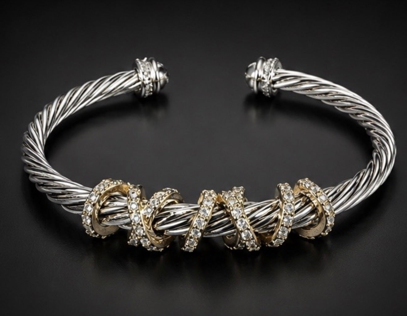 David Yurman Two-Tone Cable Cuff Bracelet with Pavé Accents size s/m