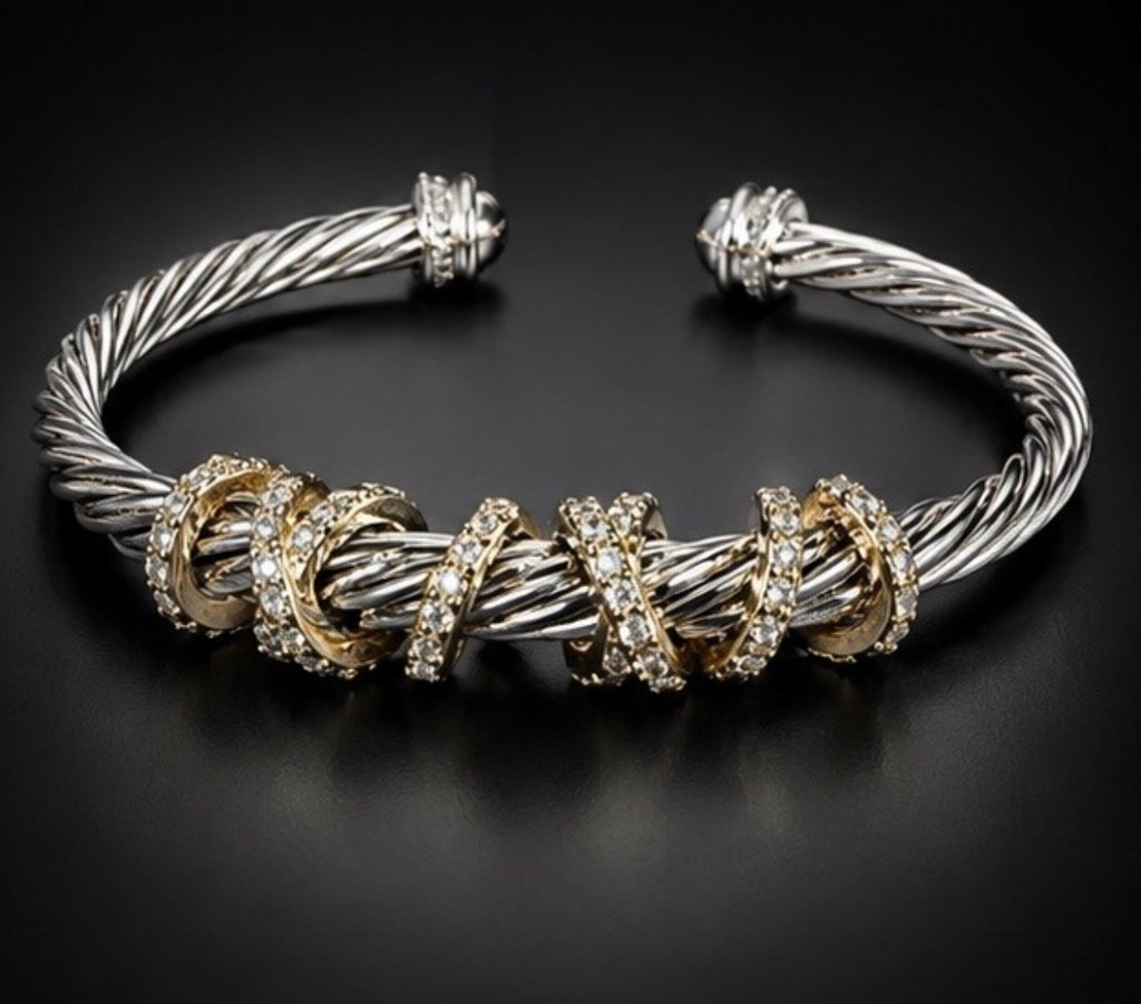 David Yurman Two-Tone Cable Cuff Bracelet with Pavé Accents size s/m