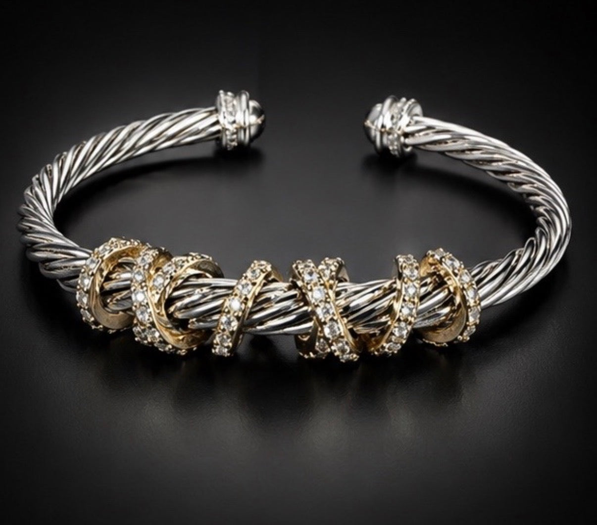 David Yurman Two-Tone Cable Cuff Bracelet with Pavé Accents size s/m