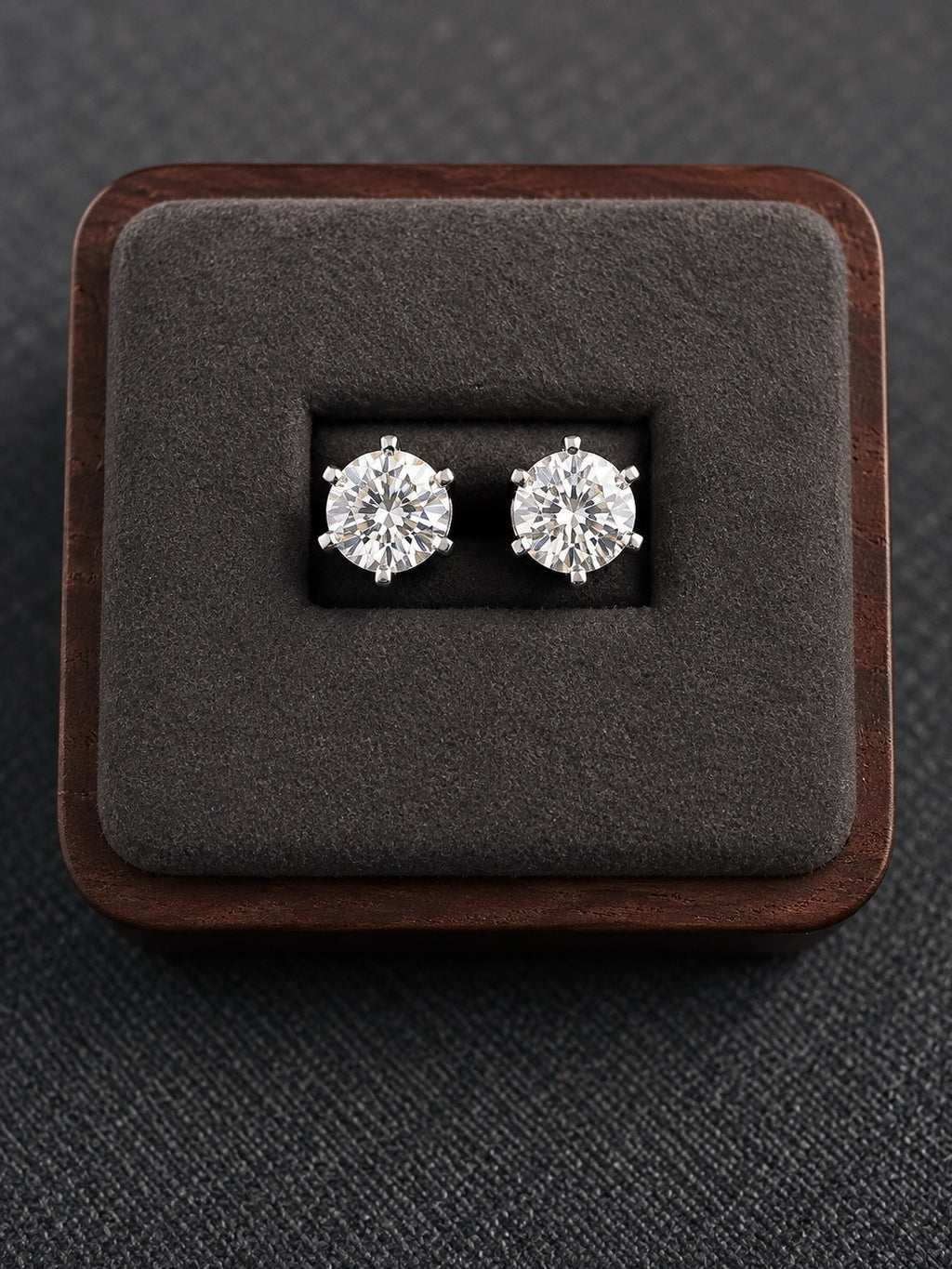 6 CTW lab-grown diamond solitaire stud earrings platinum front view