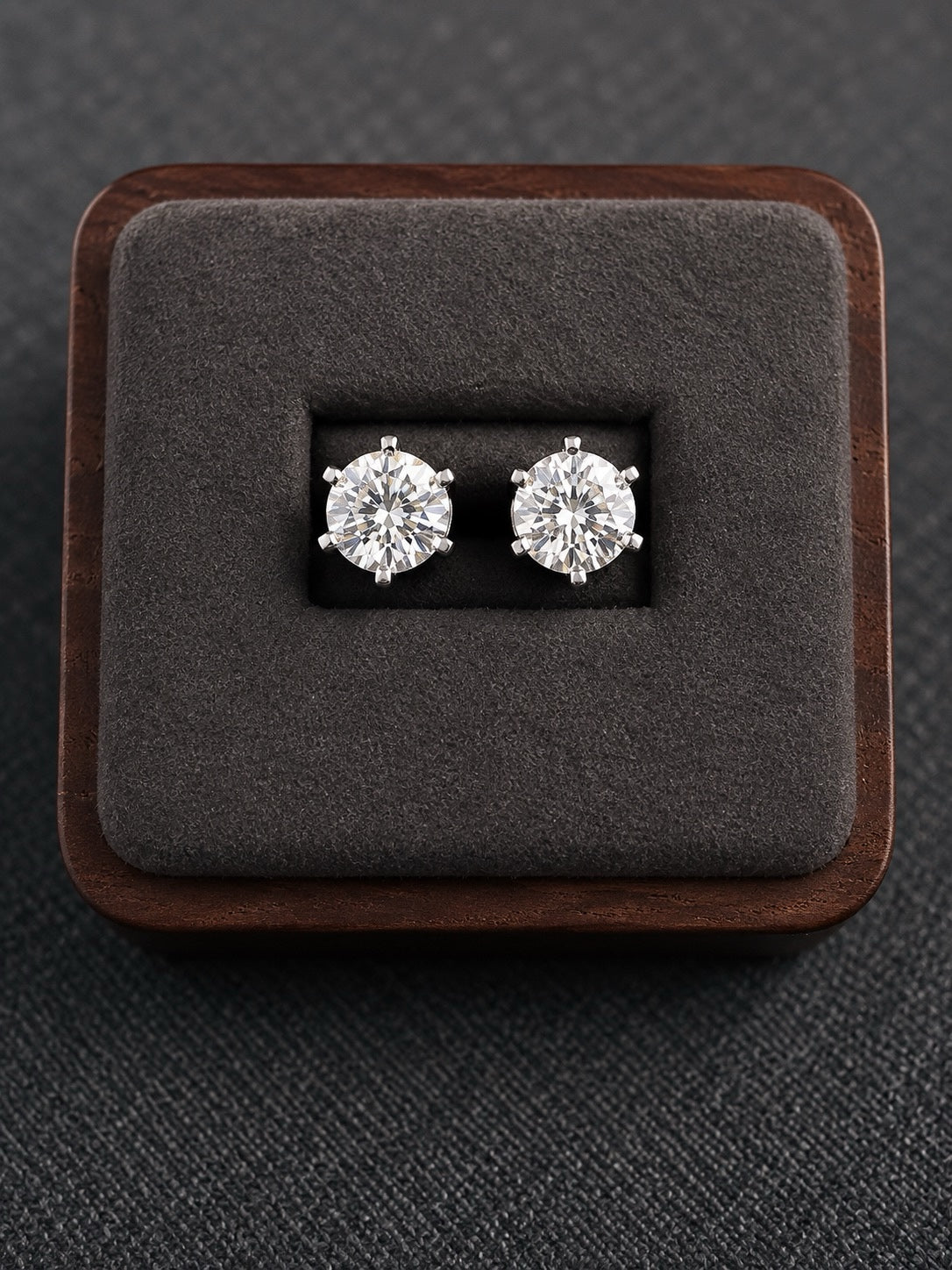 6 CTW lab-grown diamond solitaire stud earrings platinum front view