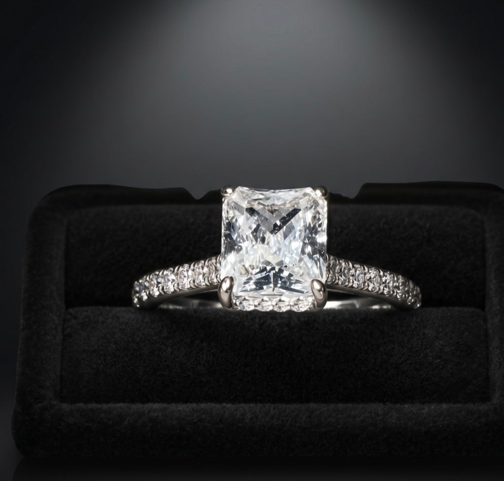 Radiant-Cut Moissanite Ring — 14K White Gold, Size 7