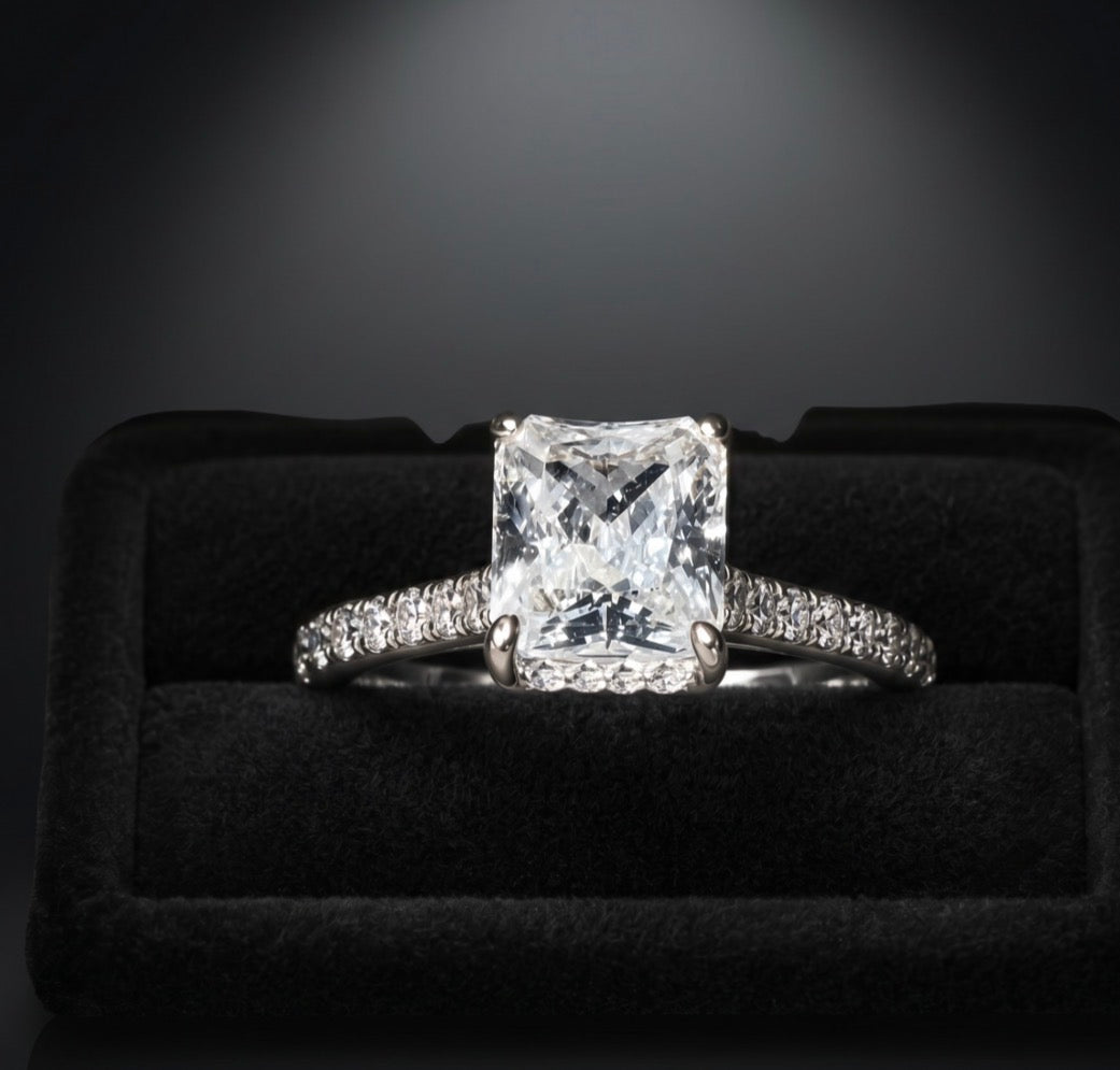 Radiant-Cut Moissanite Ring — 14K White Gold, Size 7