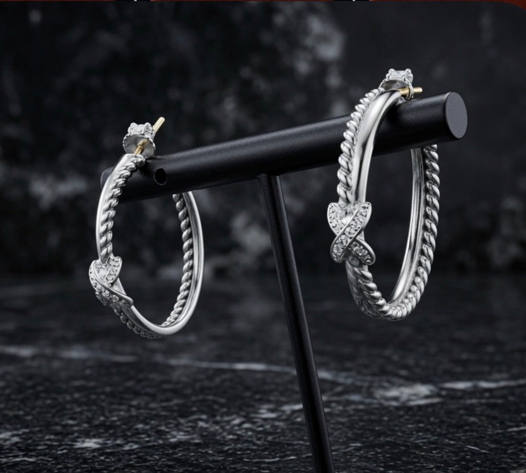 David Yurman X Crossover Hoop Earrings — Diamonds, Sterling Silver