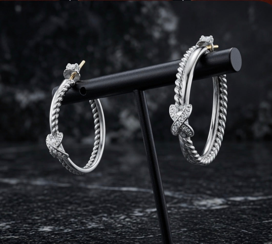 David Yurman X Crossover Hoop Earrings — Diamonds, Sterling Silver