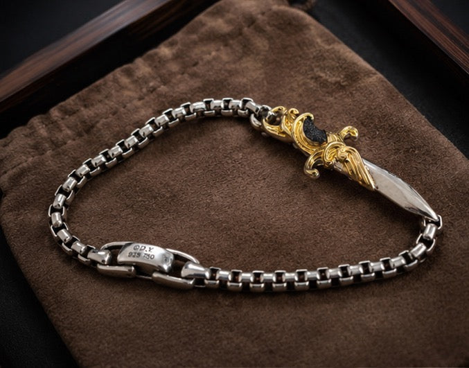 David Yurman Waves Dagger Bracelet — Silver &amp; 18K Gold, 8.5"