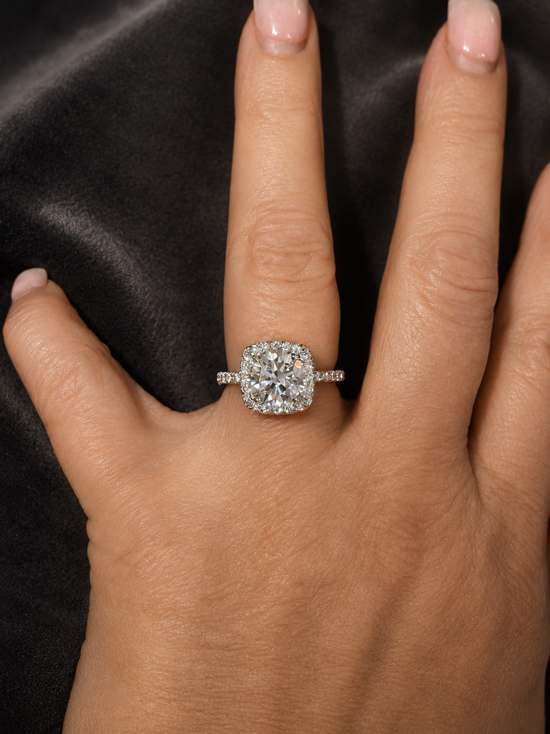 3-Carat Moissanite Halo Ring — Platinum, IGI Certified, Size 7