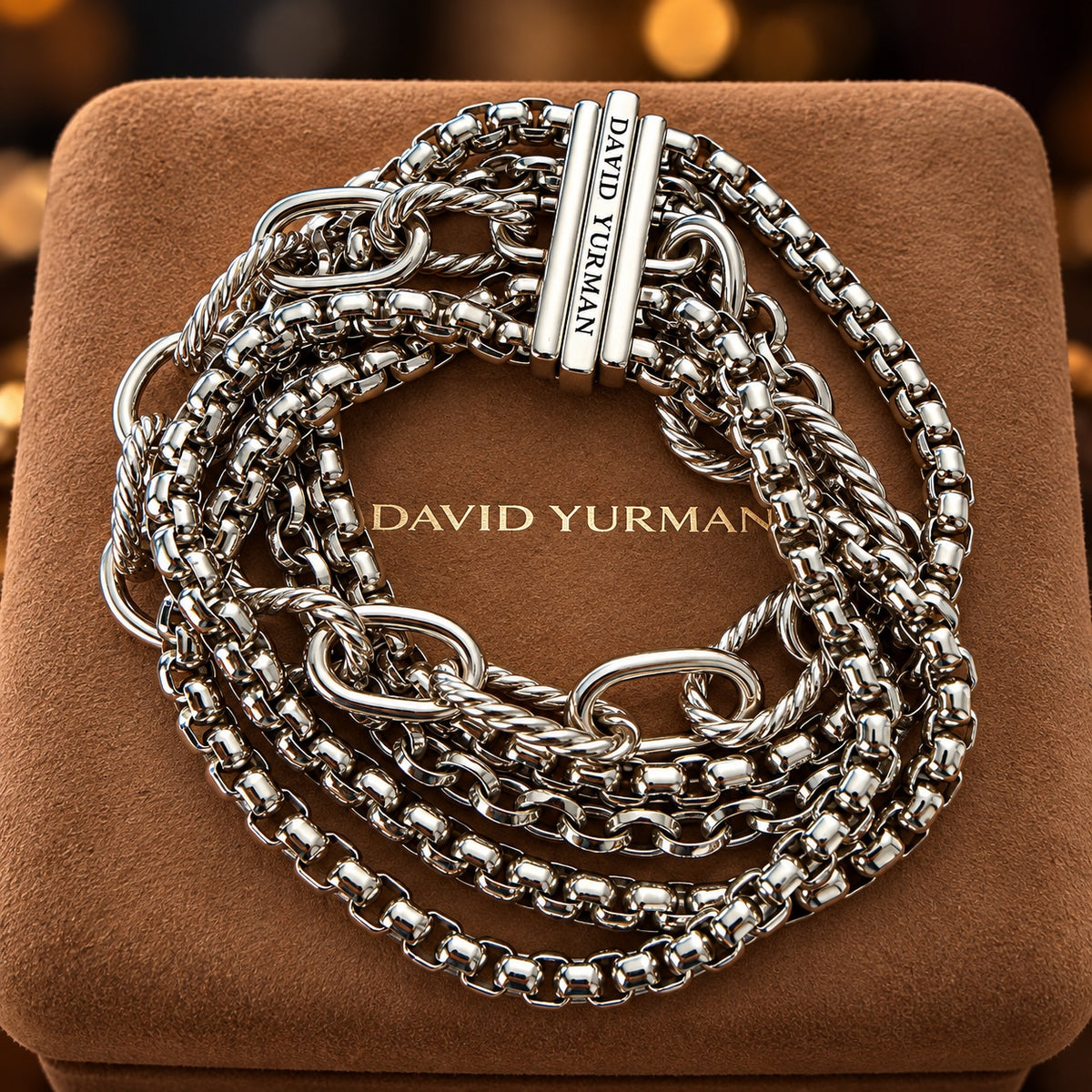 Sterling silver multi-chain bracelet, close view