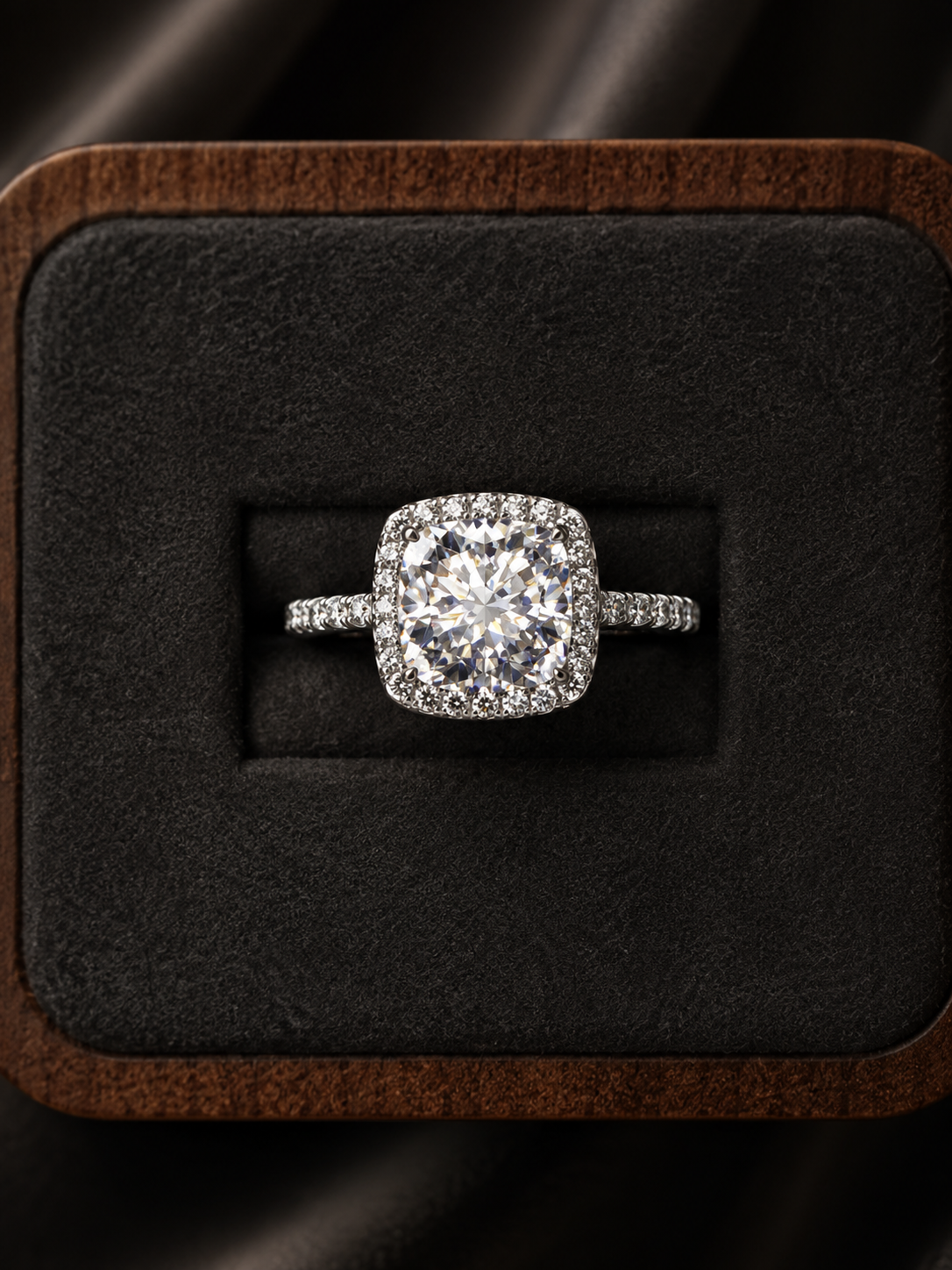 3-Carat Moissanite Halo Ring — Platinum, IGI Certified, Size 7