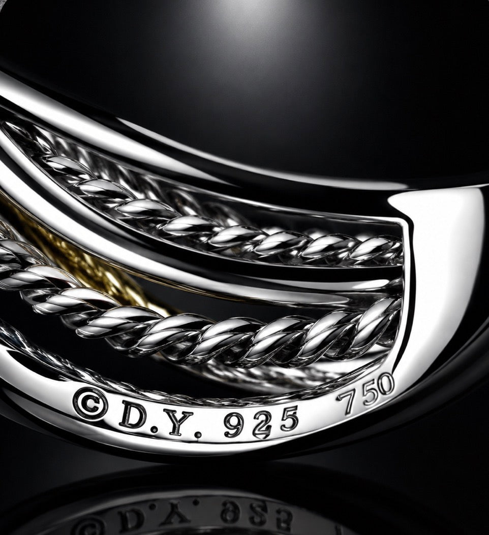 David Yurman Crossover Wide Ring — Sterling Silver & 18K Gold, Size 7