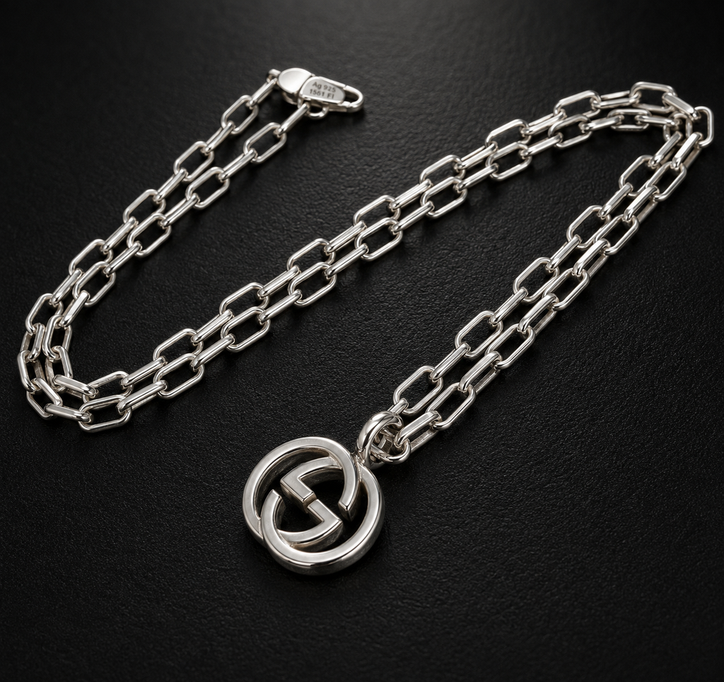 Gucci Interlocking G Pendant Necklace — Sterling Silver, 24"