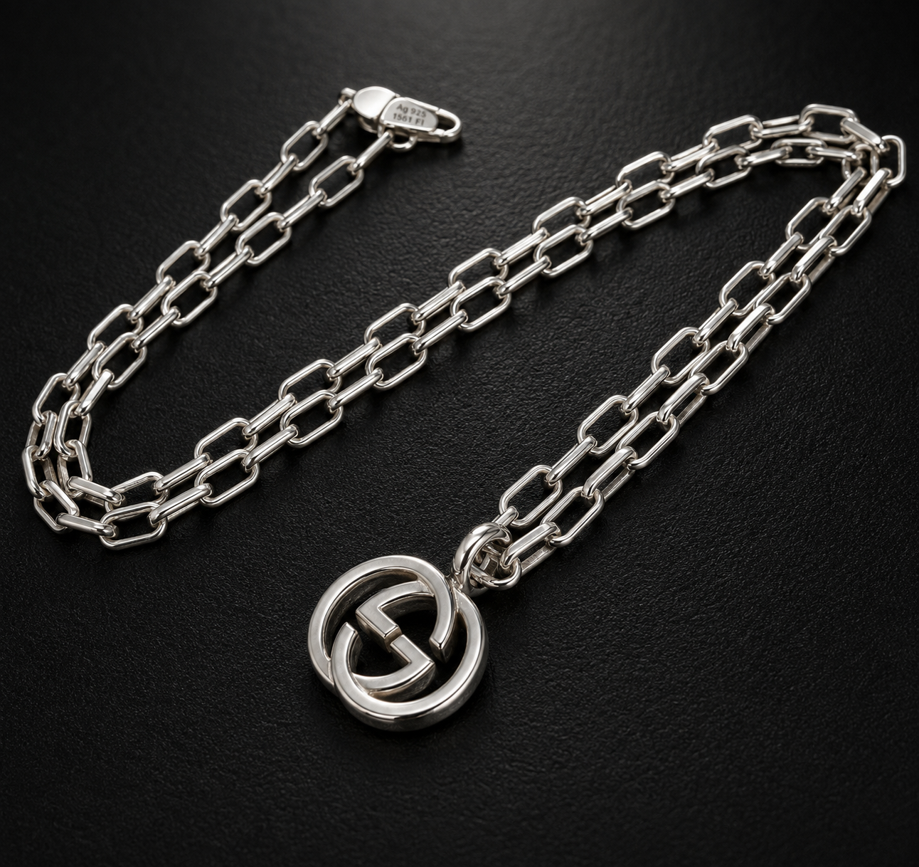 Gucci Interlocking G Pendant Necklace — Sterling Silver, 24"