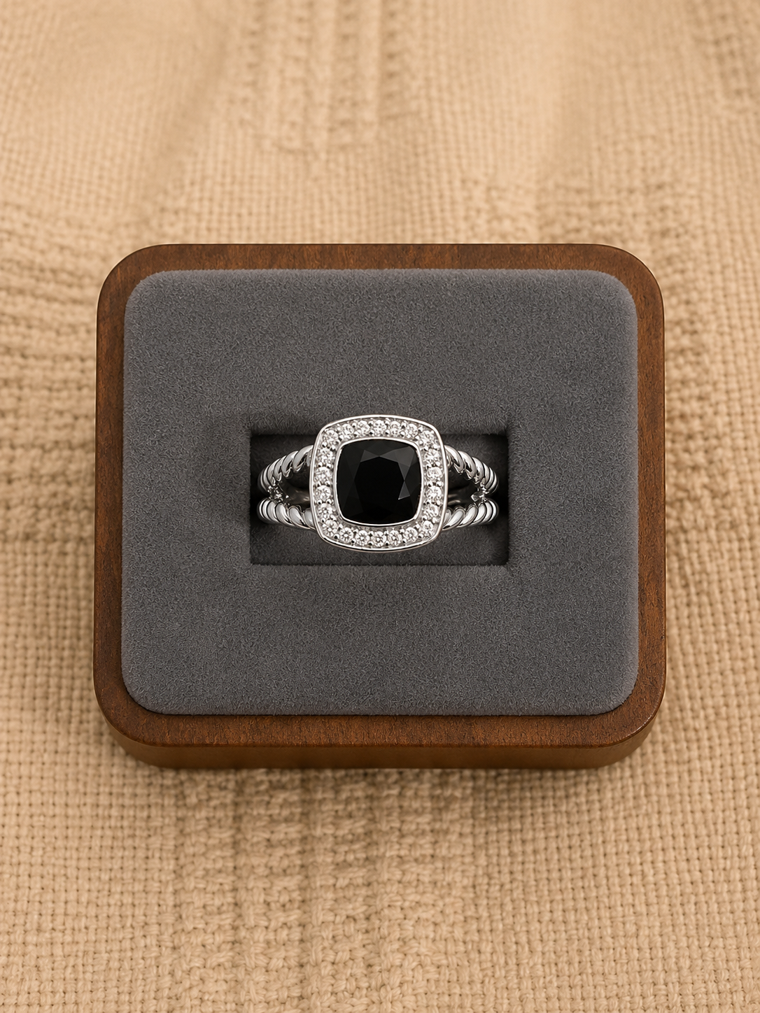 David Yurman Petite Albion Ring — Black Onyx &amp; Diamonds, Size 7