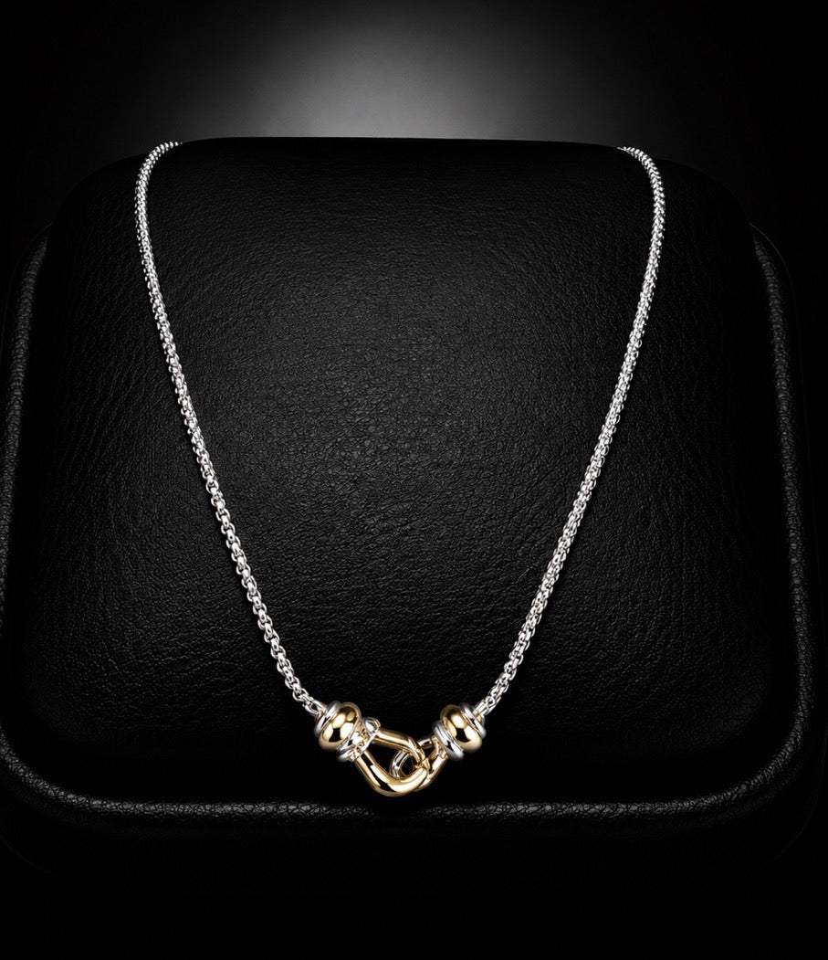 David Yurman Buckle Station Necklace — Sterling Silver & 18K Gold, 20"