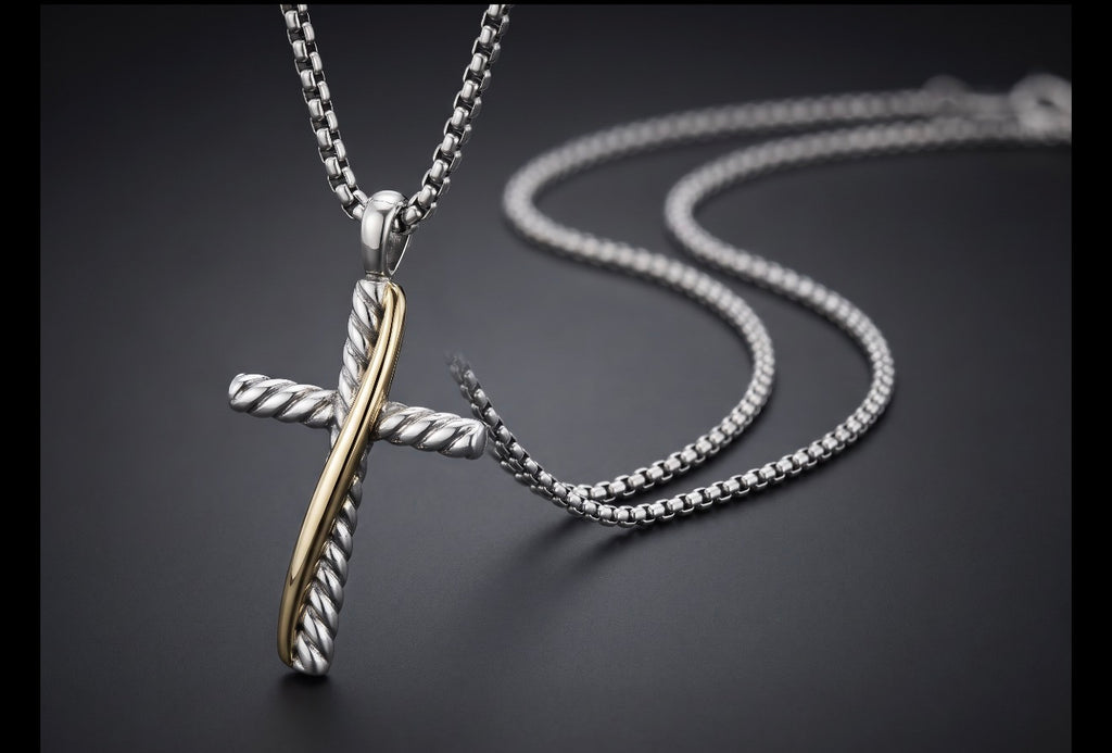 David Yurman Crossover Cross Necklace — Sterling Silver & 18k Gold, 20"