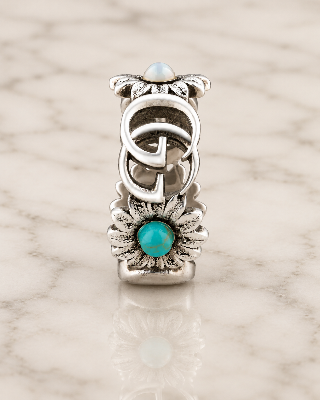 Gucci Double G Flower Ring — Sterling Silver, Size 7