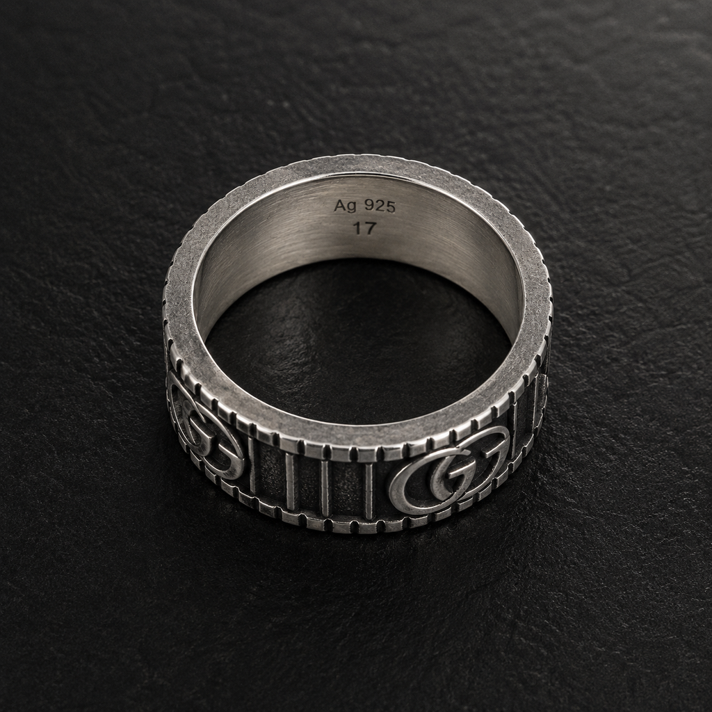 Gucci Double G Column Ring — Aged Sterling Silver, Size 7
