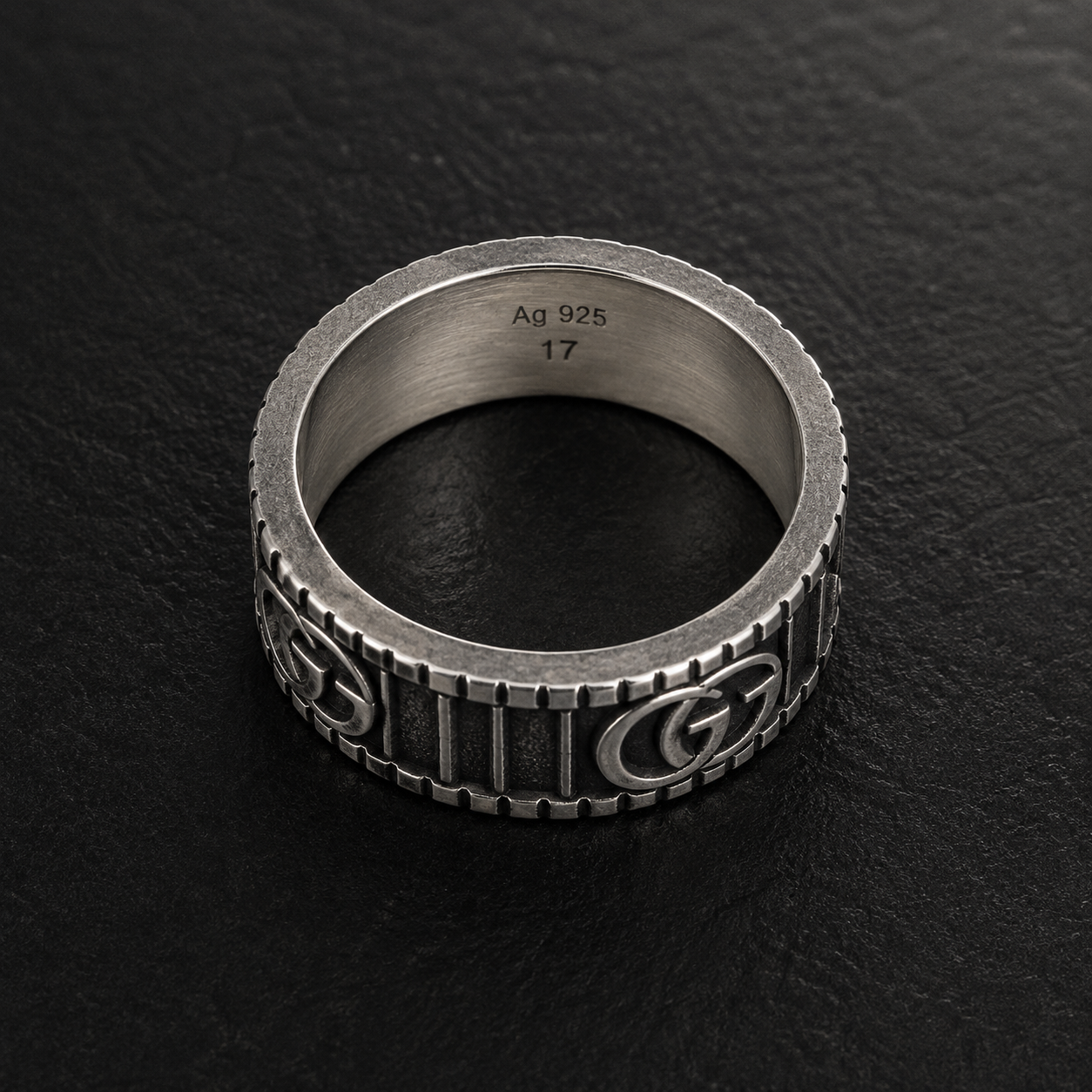 Gucci Double G Column Ring — Aged Sterling Silver, Size 7