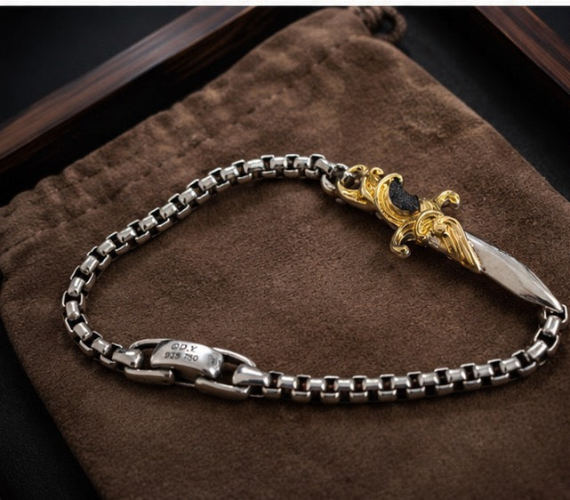 David Yurman Waves Dagger Bracelet — Silver &amp; 18K Gold, 8.5"