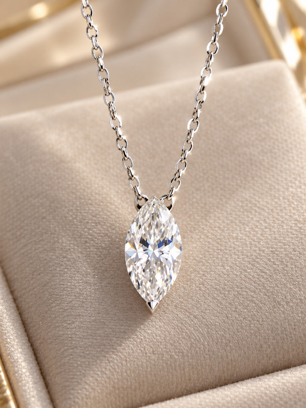 Close-up of PHNX 1.5 CT lab-grown diamond platinum necklace