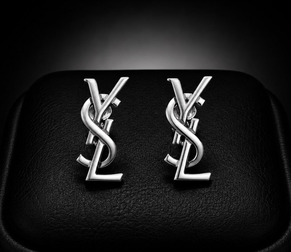 Saint Laurent Opyum YSL Monogram Earrings — Silver-Tone, With Box