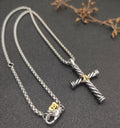 David Yurman X Cross Pendant Necklace — Sterling Silver & Gold, 20"