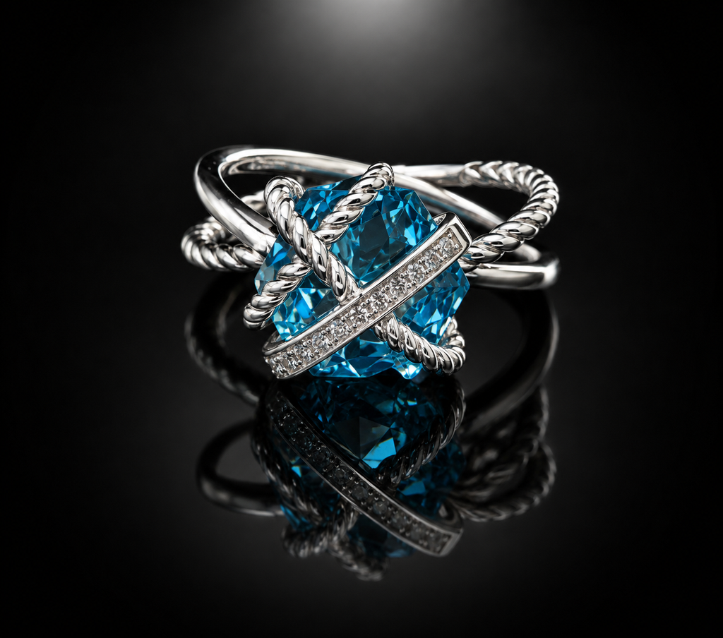 David Yurman Cable Wrap Ring — Blue Topaz & Diamonds