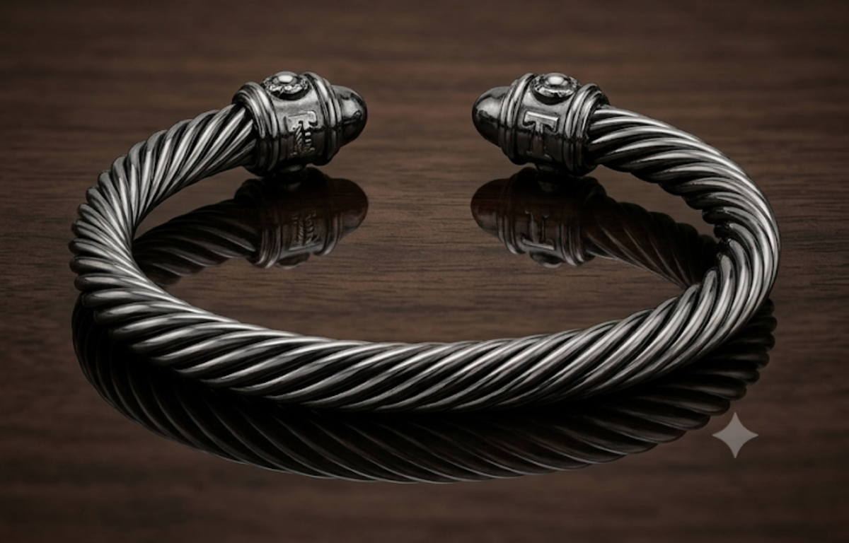 David Yurman Wheaton Cable Cuff Bracelet — Blackened Sterling Silver, 7mm