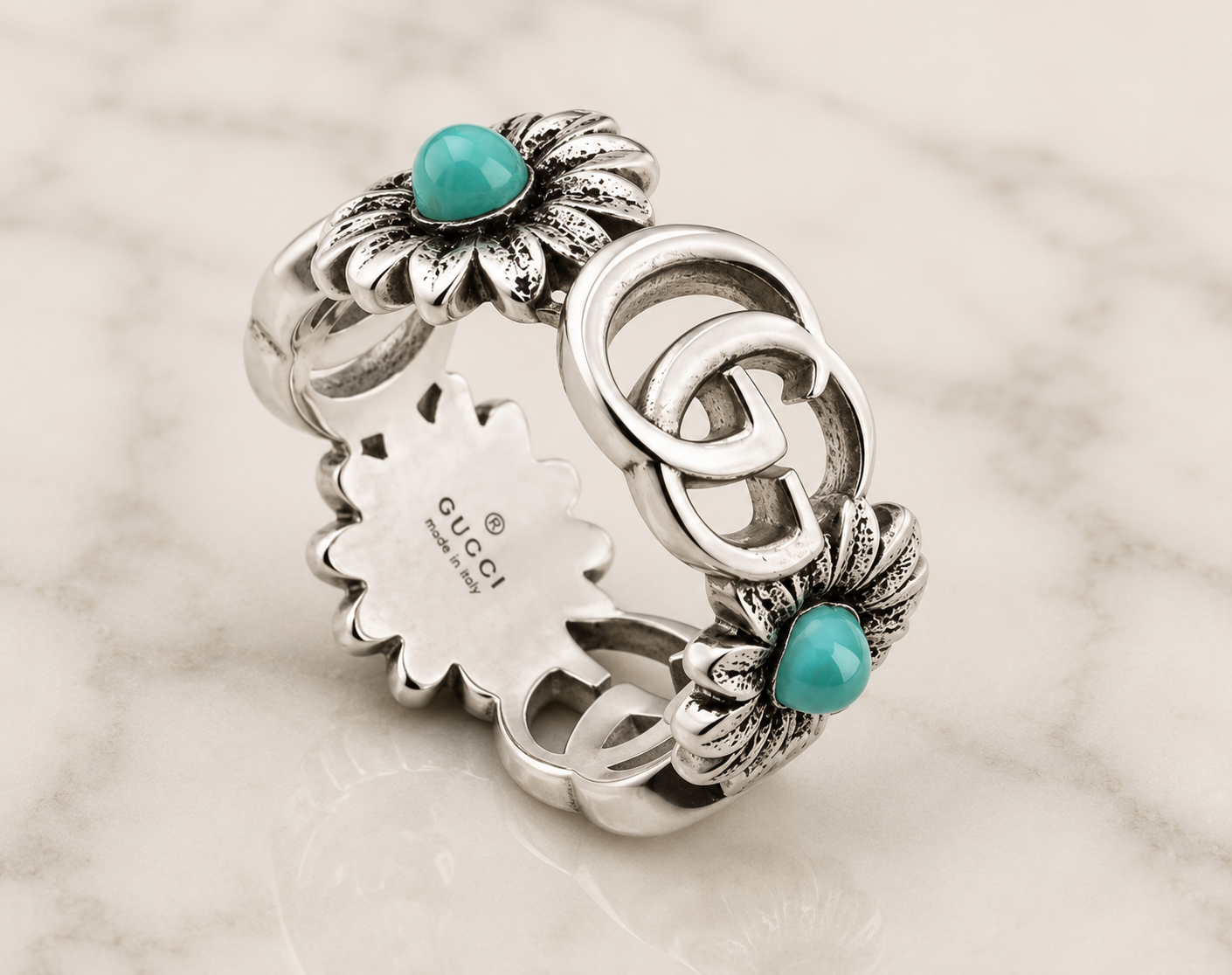 Gucci Double G Flower Ring — Sterling Silver, Size 7