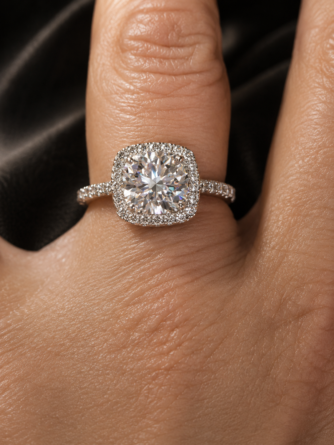 3-Carat Moissanite Halo Ring — Platinum, IGI Certified, Size 7