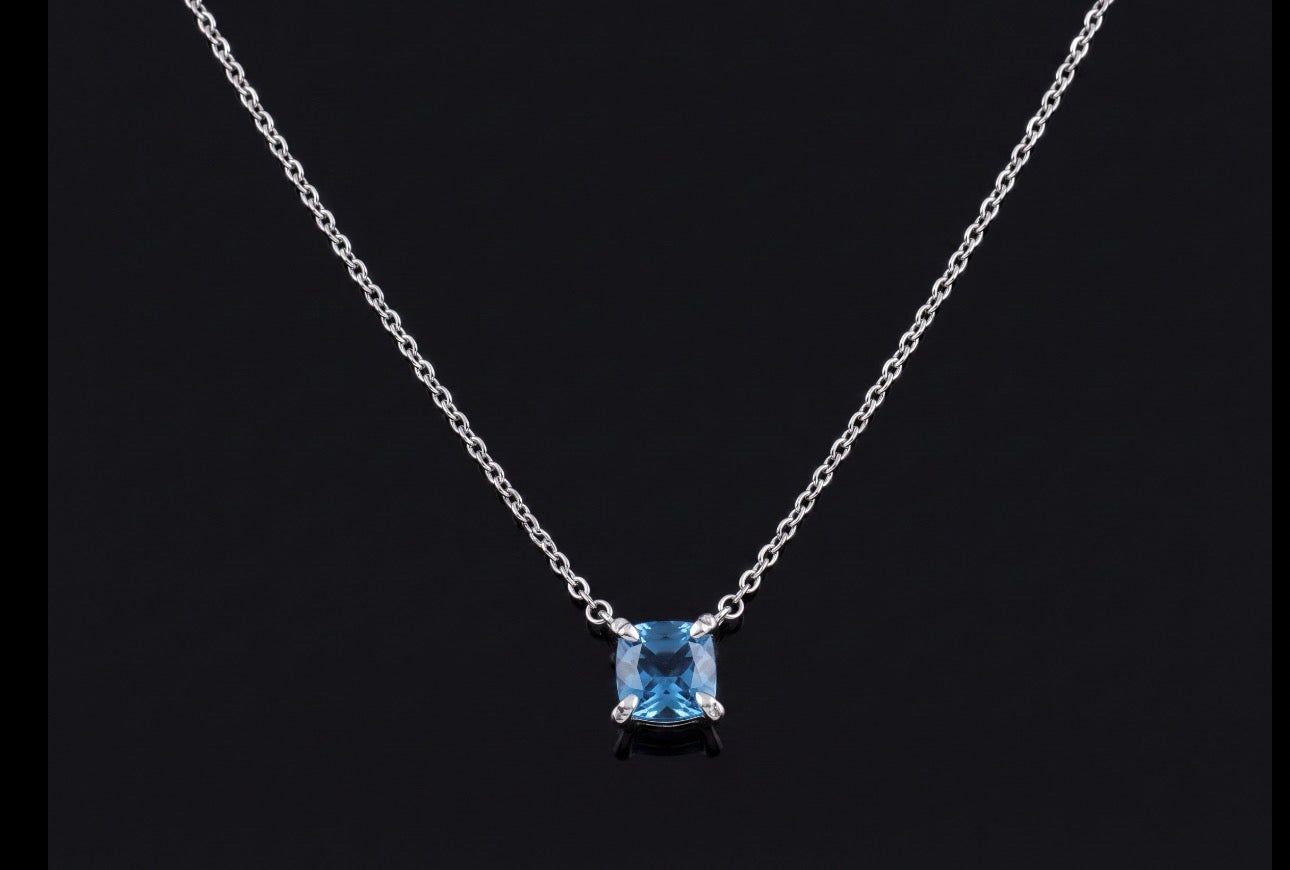 Blue Topaz Drop Necklace — Sterling Silver, 18"