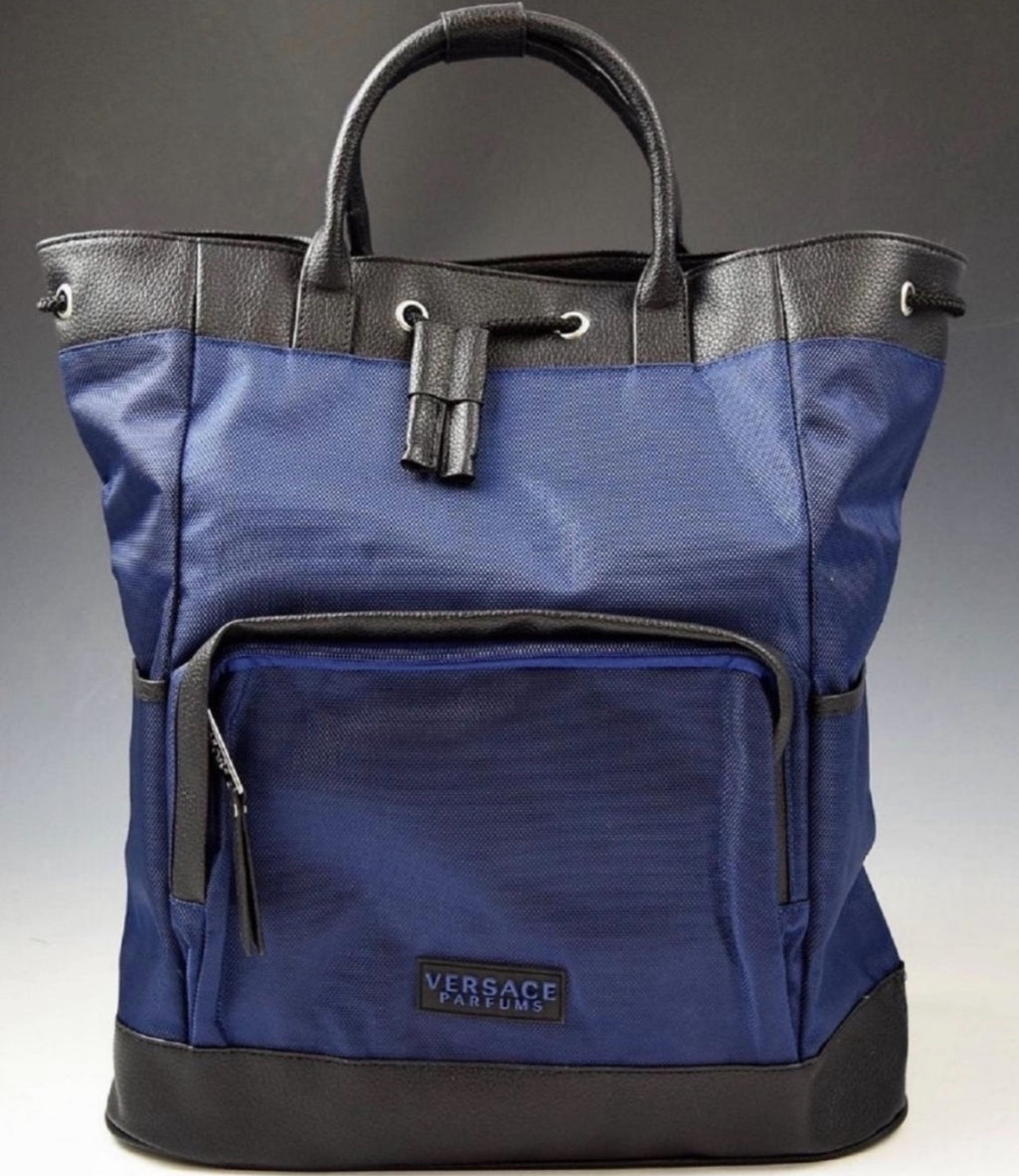 Versace Parfums Convertible Backpack Tote — Navy Nylon