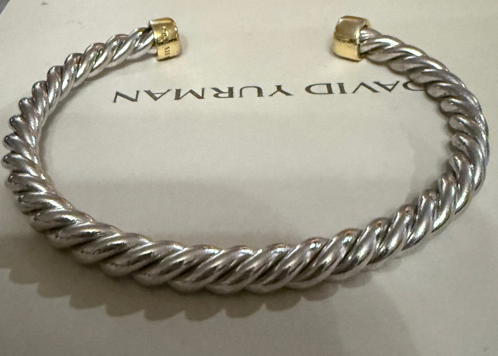 David Yurman Cable Cuff Bracelet — Sterling Silver & 18K Gold, 6mm, Men's