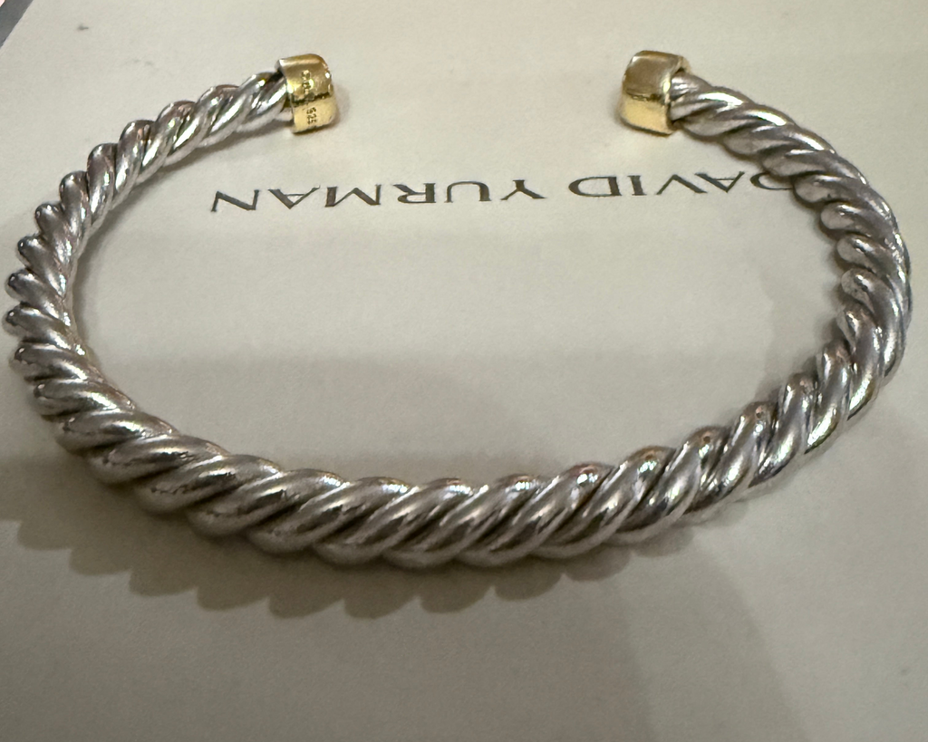 David Yurman Cable Cuff Bracelet — Sterling Silver & 18K Gold, 6mm, Men's