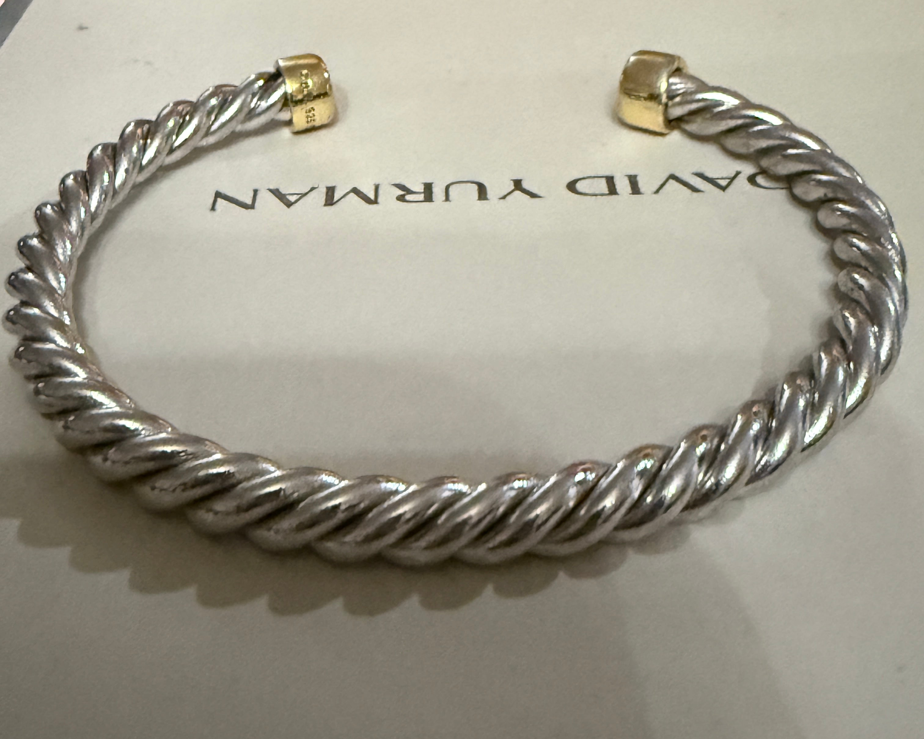 David Yurman Cable Cuff Bracelet — Sterling Silver & 18K Gold, 6mm, Men's